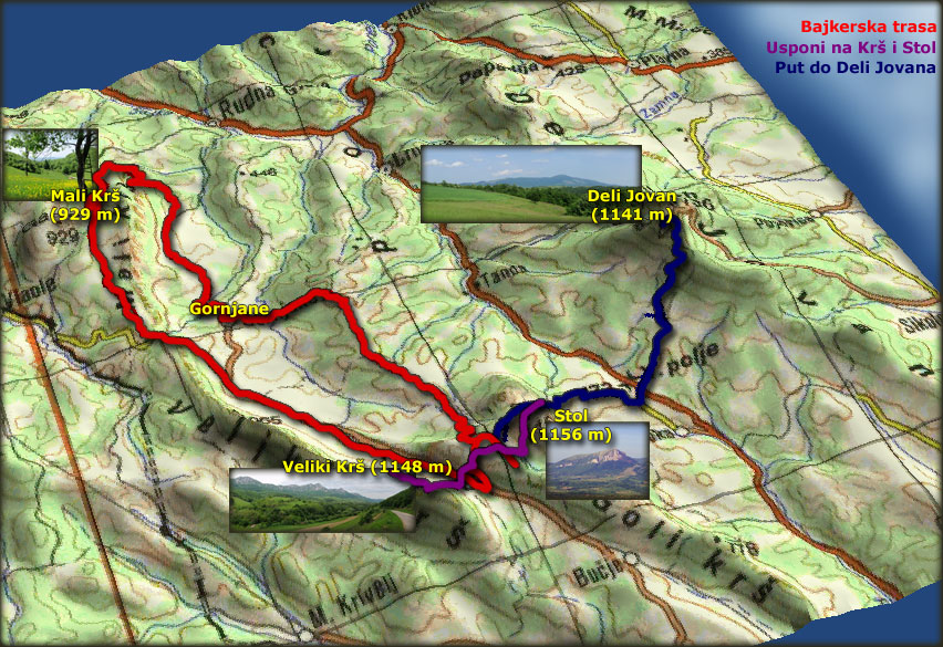 Mapa planinarskih i bajkerskih tura po Krševima, Stolu i Deli Jovanu 17. i 18. maja